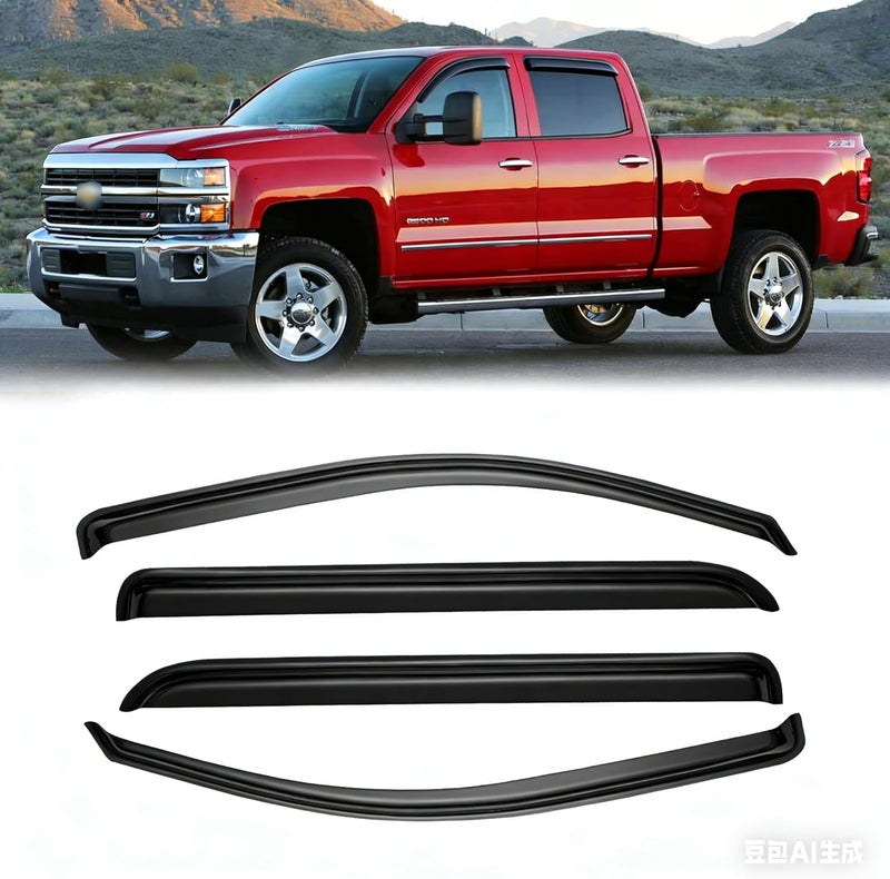 CMVT Auto Window Visors for 2014-2018 Chevrolet(Chevy) Silverado & GMC Sierra 1500 Crew Cab, Rain Guards Vent Deflector Shade Dark Smoke for 15-19 Silverado & Sierra 2500HD/3500HD, Tape-On, 4PCS - Image 1
